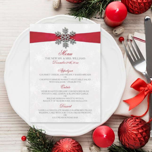 Menu Diamante Flocon de neige et Ruban rouge Mariage d' (Créateur téléchargé)