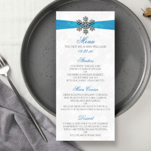 Menu Diamante Snowflake & Blue Ribbon Mariage d'hiver