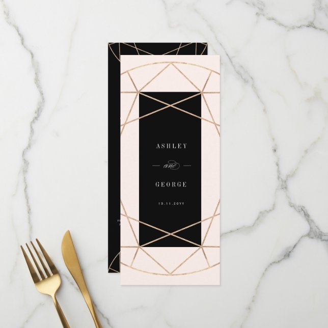 Menu Diamond Gemstone Géométrique Moderne Mariage éléga (Devant/Arrière en situation)