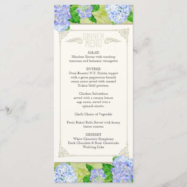 Menu Dîner Blue Hydrangea dentelle Floral Forme (Devant)