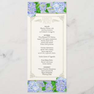 Menu Dîner - Blue Hydrangea dentelle Floral Forme