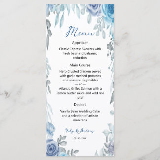 Menu Dîner Botanique Aquarelle Ardoise Bleu Tendre 