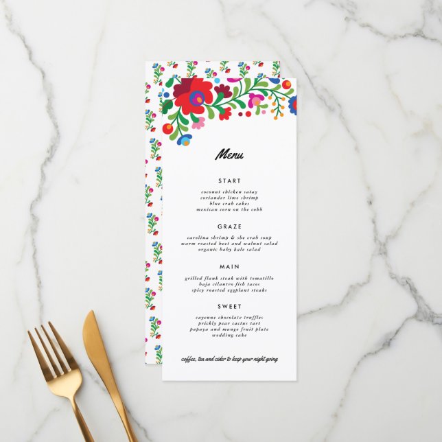 Menu Dîner de broderie mexicaine colorée (Devant/Arrière en situation)