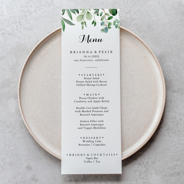 Menu Dîner de calligraphie botanique Eucalyptus vert (Créateur téléchargé)