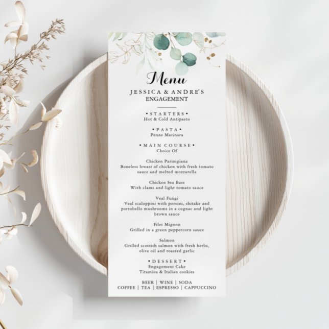 Menu Dîner de calligraphie florale d'or de feuillage ru (Créateur téléchargé)