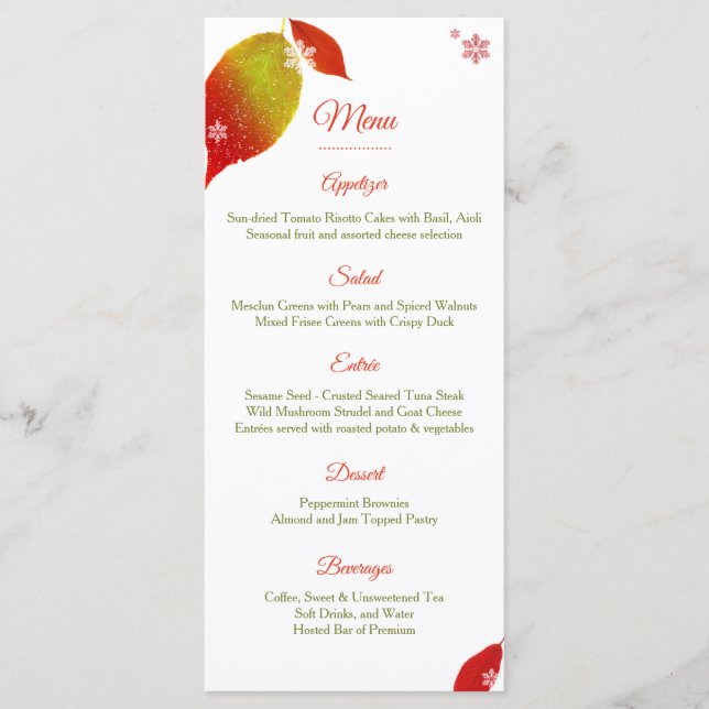 Menu Dîner de fête de vacances de Noël de feuille (Devant)
