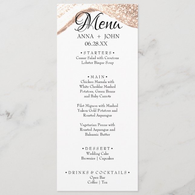 Menu Dîner de Mariage de Parties scintillant en or simp (Devant)