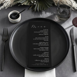 Menu Dîner de mariage élégant minimaliste noir