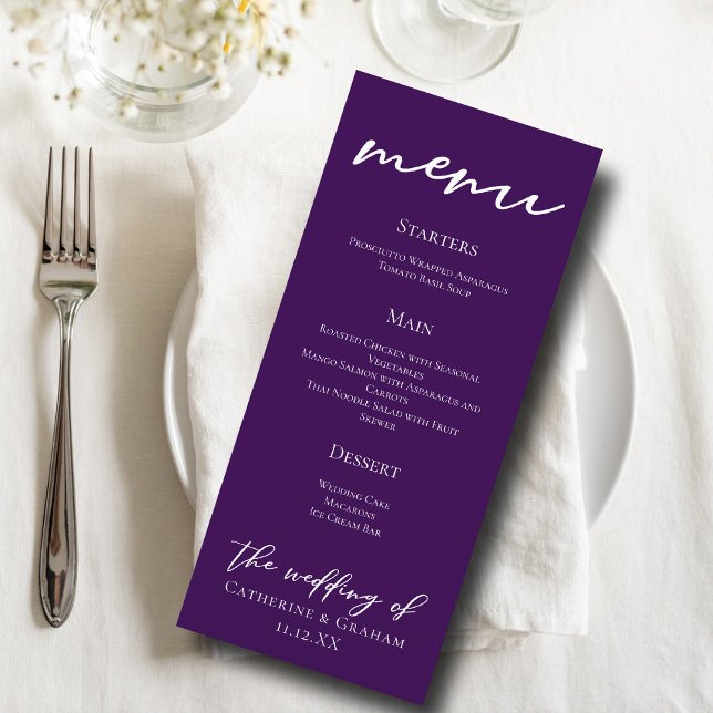 Menu Dîner de Mariage Royal Purple White Typography (Créateur téléchargé)