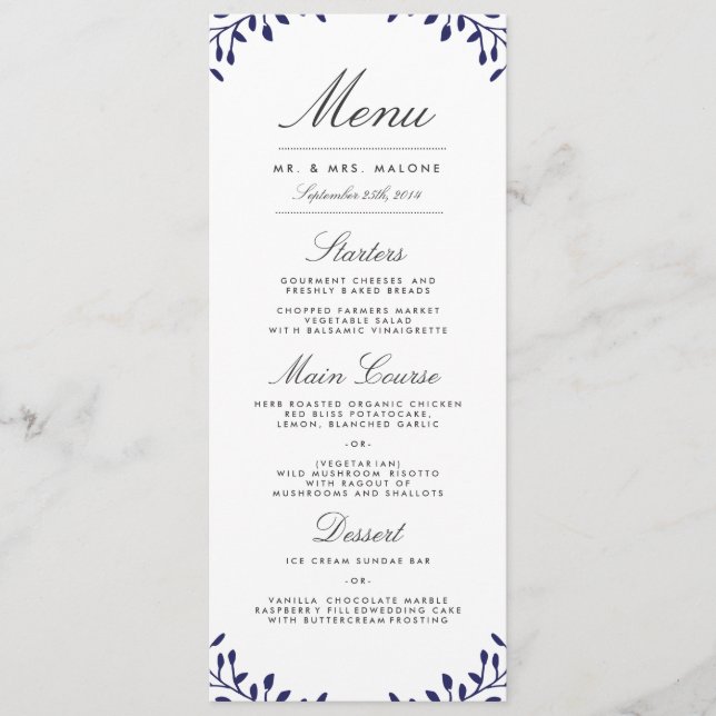 Menu Dîner de mariage secret - Marine (Devant)
