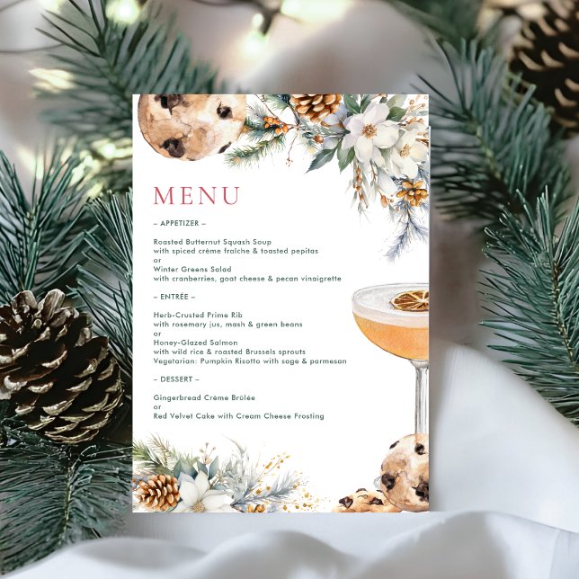 Menu Dîner de Noël de Fête de Cocktail & Fleurs d'Hiver (Créateur téléchargé)