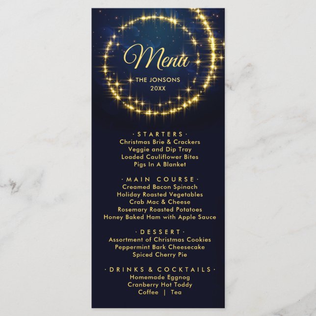Menu Dîner de Noël Gold Blue Sparken (Devant)