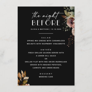 Menu Dîner de répétition floral noir   Mariage élégant