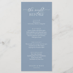 Menu Dîner de répétition mariage, bleu romantique Dusty