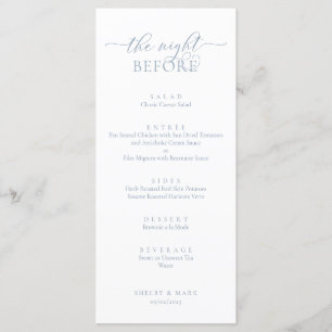 Menu Dîner de répétition mariage, bleu romantique Dusty