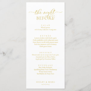 Menu Dîner de répétition mariage, Or Jaune Romantique