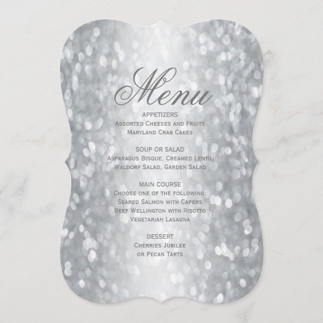 Menu Dîner | Élégante étincelle d'argent (Devant)