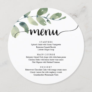 Menu Dîner Elopement Moderne Rustique Eucalyptus Vert
