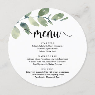 Menu Dîner Elopement Moderne Rustique Eucalyptus Vert