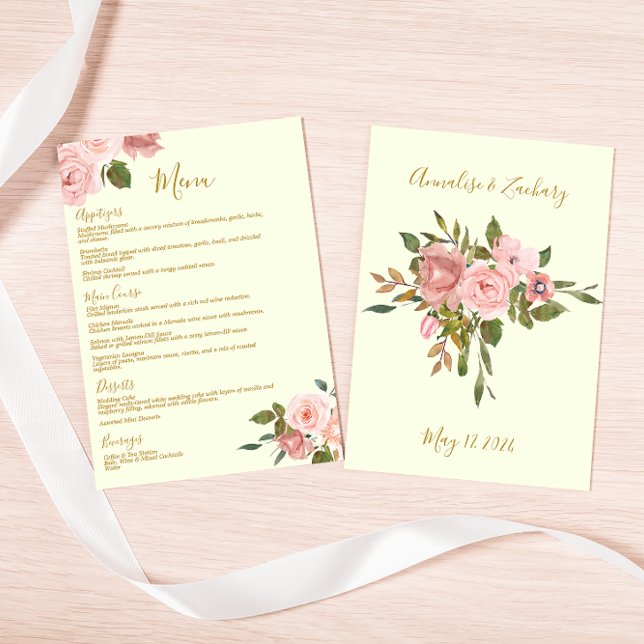 Menu Dîner Floral Blush Mariage (Créateur téléchargé)
