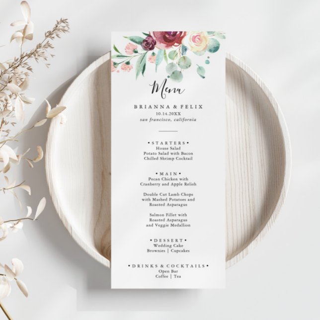 Menu Dîner Floral Eucalyptus Contemporain (Créateur téléchargé)