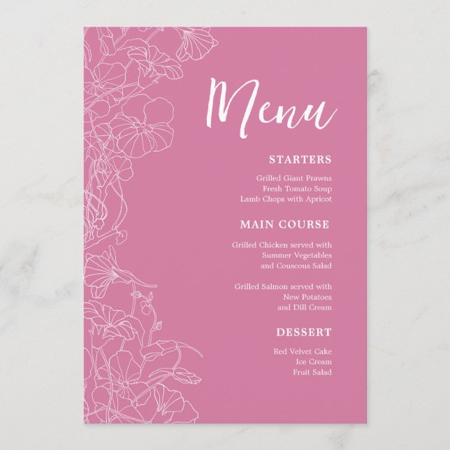Menu Dîner Floral Rose (Devant)