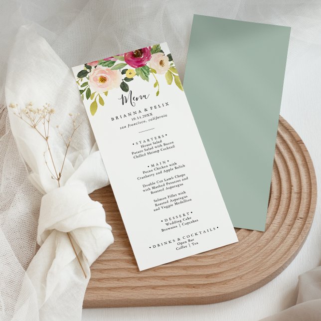 Menu Dîner Floral Rose Pink (Créateur téléchargé)