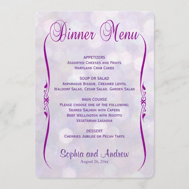 Menu Dîner | Lavender Bokeh (Devant)