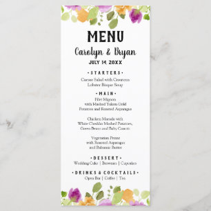 Menu Dîner Mariage à l'aquarelle