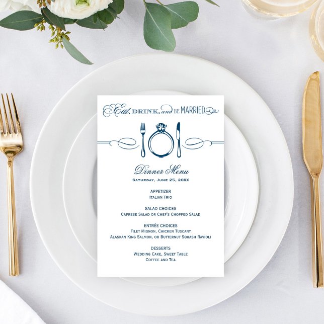 Menu Dîner Mariage bleu marine pour boire et être marié (Créateur téléchargé)