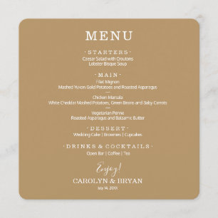 Menu Dîner Mariage Carré or simple et élégant