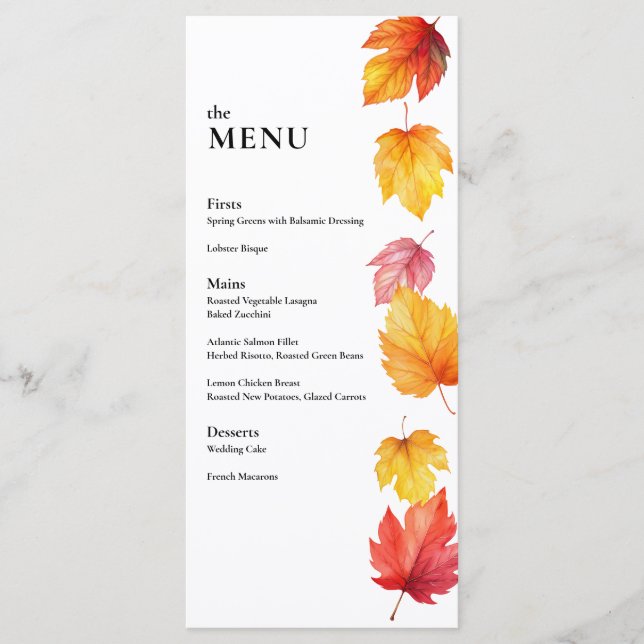 Menu Dîner Mariage de automne en automne (Devant)