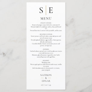 Menu Dîner Mariage Élégant Monogramme Noir Et Or