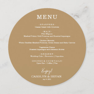 Menu Dîner Mariage Gold Round simple et élégant
