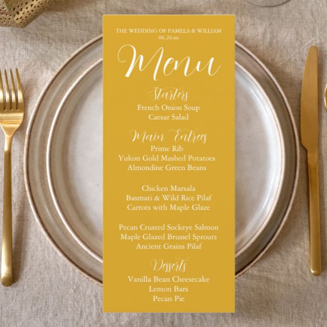 Menu Dîner Mariage Golden Yellow Simple Style (In Situ Table)