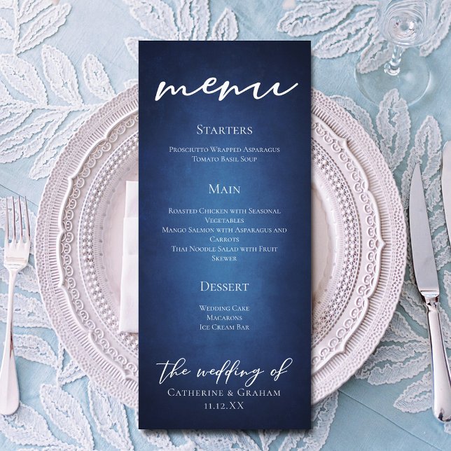 Menu Dîner Mariage moderne bleu minimaliste en soirée (Créateur téléchargé)