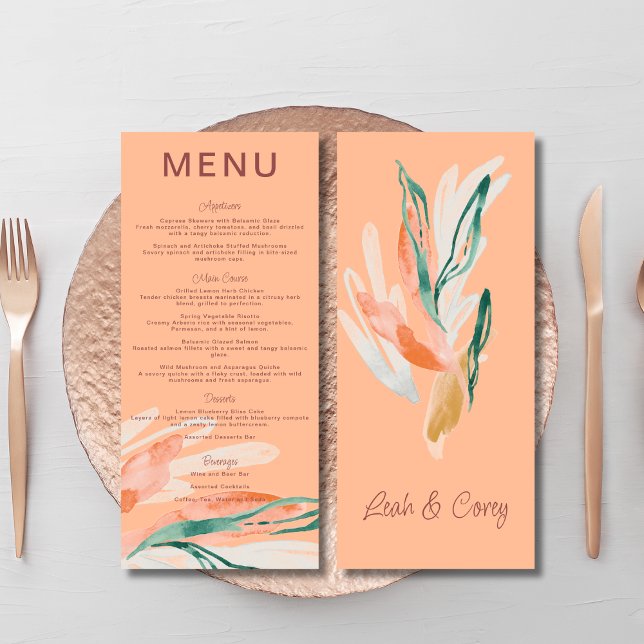 Menu Dîner Mariage moderne Peach (Créateur téléchargé)