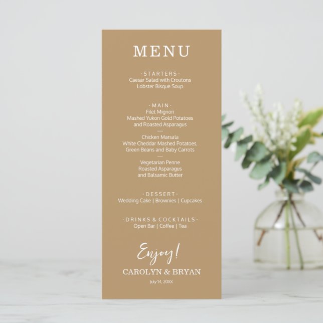 Menu Dîner Mariage or simple et élégant (Debout devant)