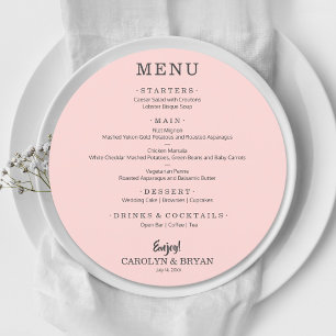 Menu Dîner Mariage rond rose simple