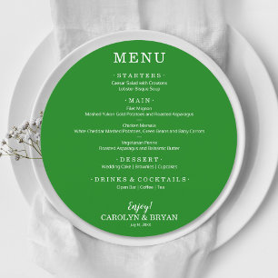 Menu Dîner Mariage Rond Vert Forêt Simple Élégant