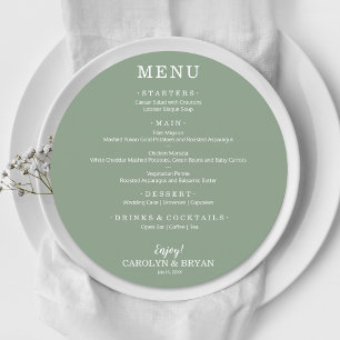 Menu Dîner Mariage Rond Vert Sage Simple Et Élégant