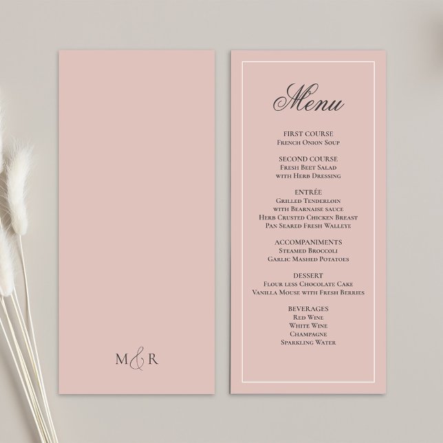 Menu Dîner Mariage Rose (Blush pink wedding menu card template. )