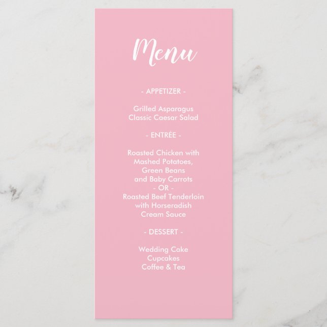 Menu Dîner Mariage Rose (Devant)