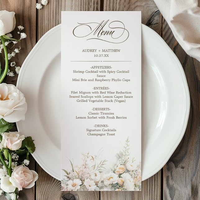 Menu Dîner Mariage Rustique White Blooms (Créateur téléchargé)