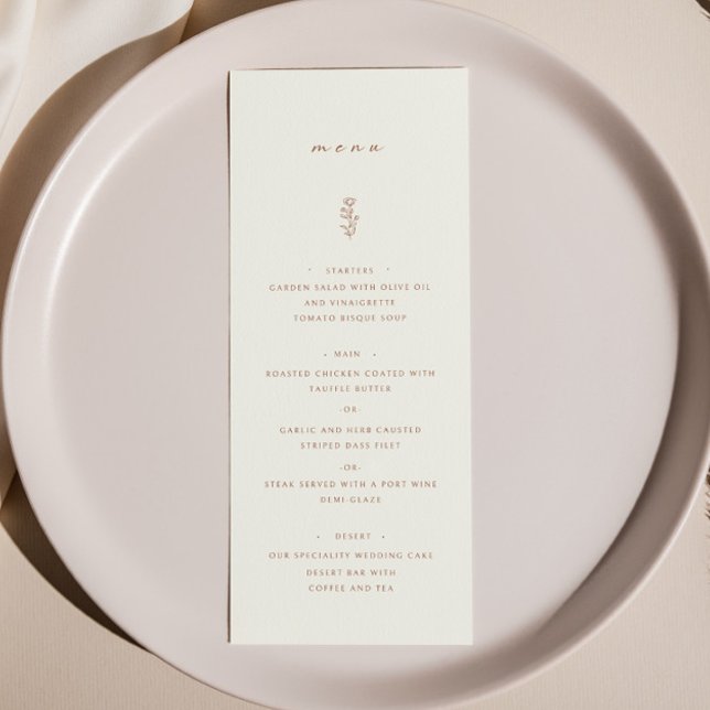 Menu Dîner Mariage simple Feuille Beige Terracotta (Créateur téléchargé)
