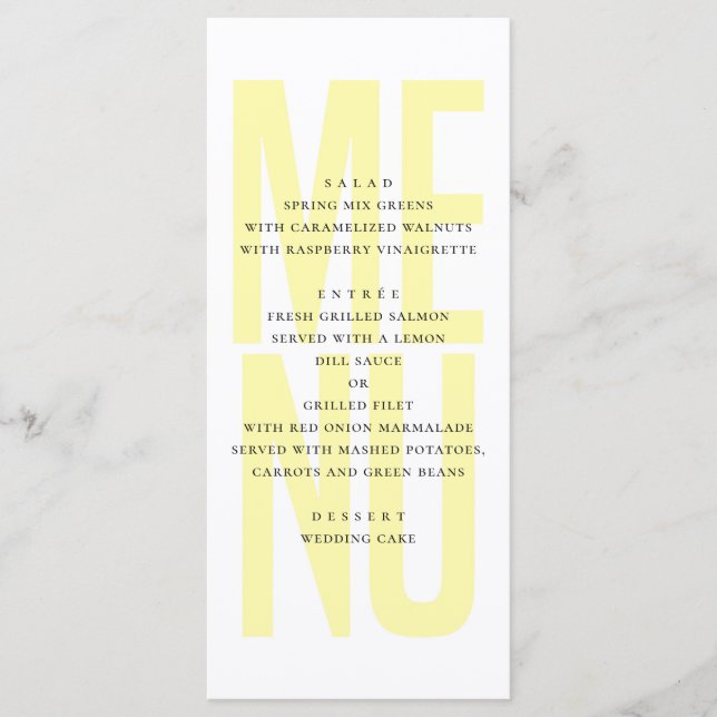Menu Dîner mariage simple moderne de typographie jaune (Devant)
