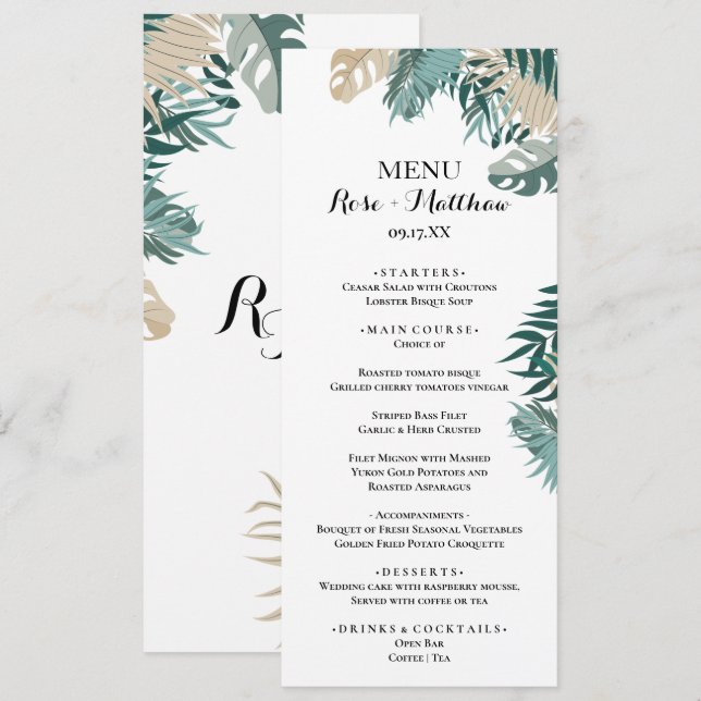Menu Dîner Mariage Tropical Menu (Devant / Derrière)