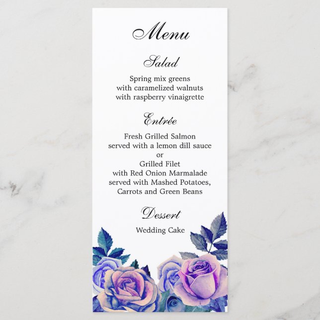 Menu dîner mariage violet rose menu Floral menu pa (Devant)
