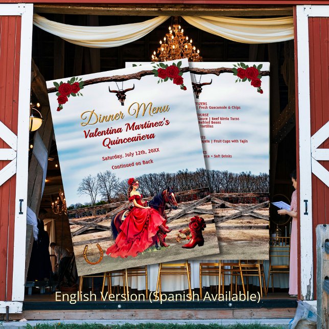 Menu Dîner Masquerade Ranch Glam Quinceañera (Masquerade Ranch Glam Quinceañera Dinner Menu)