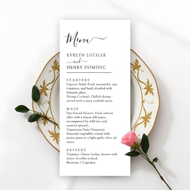 Menu Dîner minimaliste moderne noir et blanc Mariage (Créateur téléchargé)